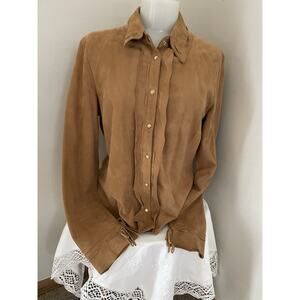 Vtg Vakko Sport Goat Suede Leather Shirt Jacket Western Boho Sz L Carmel Western